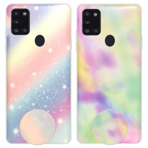 قاب آبرنگی پاپ سوکت دار مناسب برای گوشی Samsung Galaxy A21S مدل طرحدار فانتزی دخترانه و زنانه Rainbow Phone Case