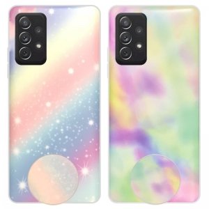 قاب آبرنگی پاپ سوکت دار مناسب برای گوشی Samsung Galaxy A72 5G / 4G مدل طرحدار فانتزی دخترانه و زنانه Rainbow Phone Case