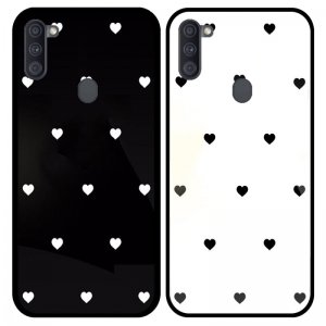 قاب پشت گلس لاولی مناسب برای گوشی Samsung Galaxy A11 همراه با بند آویز چرم طرح قلبی