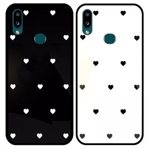 قاب پشت گلس لاولی مناسب برای گوشی Samsung Galaxy A10S همراه با بند آویز چرم طرح قلبی