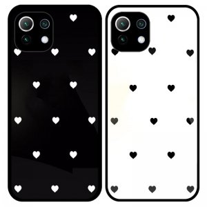 قاب پشت گلس لاولی مناسب برای گوشی Xiaomi MI 11 Lite همراه با بند آویز چرم طرح قلبی (مجهز به محافظ لنز)