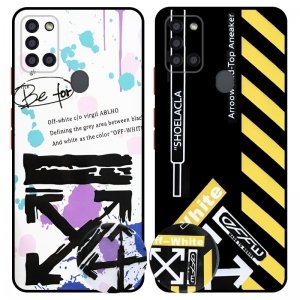 کاور فانتزی طرحدار دخترانه و پسرانه مناسب برای گوشی Samsung Galaxy A21S مدل محافظ لنزدار به همراه پاپ سوکت طرح آف وایت OFF WHITE CASE