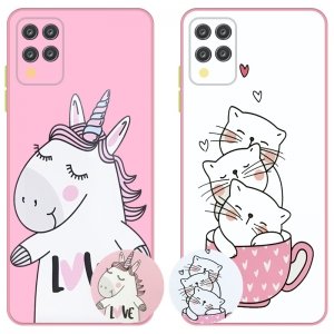 کاور عروسکی دکمه رنگی دخترانه مناسب برای گوشی Samsung Galaxy A42 مدل محافظ لنزدار به همراه پاپ سوکت طرح کیتی و اسب تک شاخ Unicorn And Kitty Case