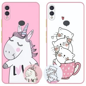 کاور عروسکی دکمه رنگی دخترانه مناسب برای گوشی Samsung Galaxy A20 / A30 مدل محافظ لنزدار به همراه پاپ سوکت طرح کیتی و اسب تک شاخ Unicorn And Kitty Case