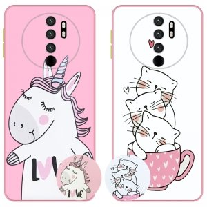 کاور عروسکی دکمه رنگی دخترانه مناسب برای گوشی Xiaomi Redmi Note 8 Pro مدل محافظ لنزدار به همراه پاپ سوکت طرح کیتی و اسب تک شاخ Unicorn And Kitty Case
