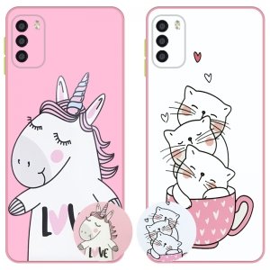کاور عروسکی دکمه رنگی دخترانه مناسب برای گوشی Xiaomi POCO M3 مدل محافظ لنزدار به همراه پاپ سوکت طرح کیتی و اسب تک شاخ Unicorn And Kitty Case