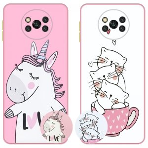 کاور عروسکی دکمه رنگی دخترانه مناسب برای گوشی Xiaomi POCO X3 nfc / pro مدل محافظ لنزدار به همراه پاپ سوکت طرح کیتی و اسب تک شاخ Unicorn And Kitty Case