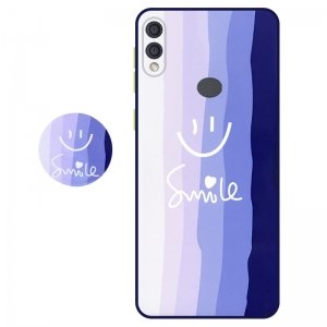 کاور سه بعدی رینبو تم آبی Rainbow Blue Theme مناسب برای گوشی Samsung Galaxy A10S مدل دکمه رنگی محافظ لنزدار به همراه پاپ سوکت طرح رنگین کمانی زنانه و مردانه