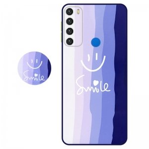 کاور سه بعدی رینبو تم آبی Rainbow Blue Theme مناسب برای گوشی Xiaomi Redmi Note 8 مدل دکمه رنگی محافظ لنزدار به همراه پاپ سوکت طرح رنگین کمانی زنانه و مردانه
