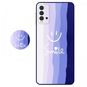 کاور سه بعدی رینبو تم آبی Rainbow Blue Theme مناسب برای گوشی Xiaomi Redmi 9T مدل دکمه رنگی محافظ لنزدار به همراه پاپ سوکت طرح رنگین کمانی زنانه و مردانه