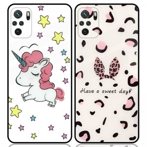 قاب پشت گلس فانتزی مناسب برای گوشی Xiaomi Redmi Note 10 4G / 10S (2021) مدل عروسکی دخترانه و لاکچری زنانه طرح یونیکورن و پلنگی کالباسی Unicorn And Sweet Glass Case (محافظ لنزدار)