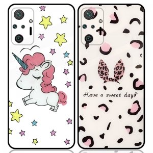 قاب پشت گلس فانتزی مناسب برای گوشی Xiaomi Redmi Note 10 Pro / 10 Pro Max (2021) مدل عروسکی دخترانه و لاکچری زنانه طرح یونیکورن و پلنگی کالباسی Unicorn And Sweet Glass Case (محافظ لنزدار)