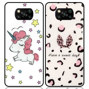 قاب پشت گلس فانتزی مناسب برای گوشی Xiaomi POCO X3 nfc / pro مدل عروسکی دخترانه و لاکچری زنانه طرح یونیکورن و پلنگی کالباسی Unicorn And Sweet Glass Case