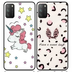 قاب پشت گلس فانتزی مناسب برای گوشی Xiaomi POCO M3 مدل عروسکی دخترانه و لاکچری زنانه طرح یونیکورن و پلنگی کالباسی Unicorn And Sweet Glass Case
