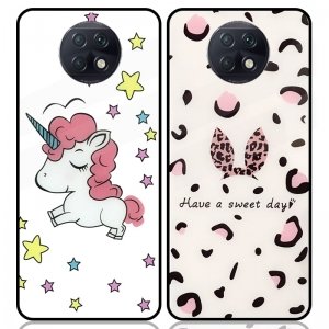 قاب پشت گلس فانتزی مناسب برای گوشی Xiaomi Redmi Note 9T 5G مدل عروسکی دخترانه و لاکچری زنانه طرح یونیکورن و پلنگی کالباسی Unicorn And Sweet Glass Case