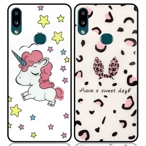 قاب پشت گلس فانتزی مناسب برای گوشی Samsung Galaxy A10S مدل عروسکی دخترانه و لاکچری زنانه طرح یونیکورن و پلنگی کالباسی Unicorn And Sweet Glass Case
