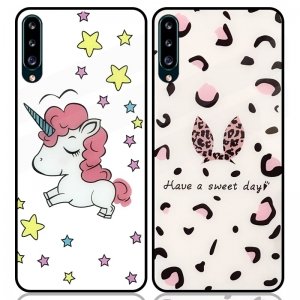 قاب پشت گلس فانتزی مناسب برای گوشی Samsung Galaxy A30S / A50S / A50 مدل عروسکی دخترانه و لاکچری زنانه طرح یونیکورن و پلنگی کالباسی Unicorn And Sweet Glass Case