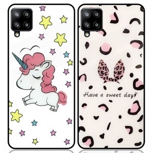 قاب پشت گلس فانتزی مناسب برای گوشی Samsung Galaxy A42 مدل عروسکی دخترانه و لاکچری زنانه طرح یونیکورن و پلنگی کالباسی Unicorn And Sweet Glass Case