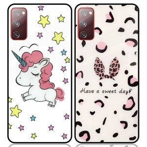 قاب پشت گلس فانتزی مناسب برای گوشی Samsung Galaxy S20 FE مدل عروسکی دخترانه و لاکچری زنانه طرح یونیکورن و پلنگی کالباسی Unicorn And Sweet Glass Case