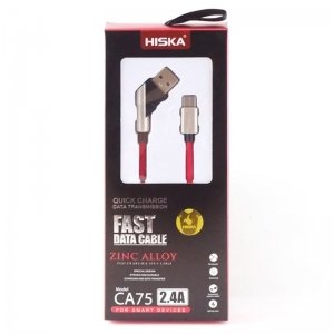 کابل فست شارژ و انتقال دیتا 2.4 آمپری HISKA Micro usb CA75 مدل روکش کنفی و سری فلزی به طول 1 متر