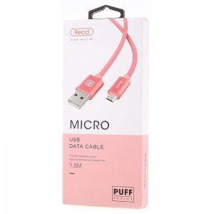 کابل شارژ و انتقال دیتا 1 آمپری از برند RECCI PUFF مدل روکش پلاستیکی و سری فلزی به طول 1.5 متری