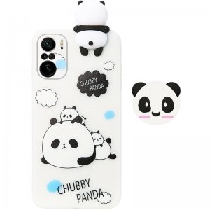 قاب فانتزی عروسکی پاندا کیس Panda Case مناسب برای گوشی Xiaomi POCO F3 مدل نیمه شفاف سه بعدی همراه با پاپ سوکت سیلیکونی ست (محافظ لنزدار)