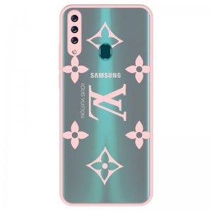 قاب فانتزی هیبریدی طرح لویی ویتون صورتی مناسب برای گوشی Samsung Galaxy A20S مدل پشت مات محافظ لنزدار سری طرحدار دخترانه و زنانه