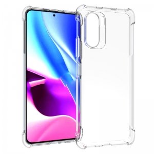 گارد محافظ ایربگ دار برای گوشی Xiaomi POCO F3 مدل دور ژله ای شفاف پشت طلق کریستالی