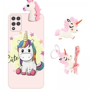 قاب دخترانه مدل عروسکی یونیکورن برای گوشی Samsung Galaxy A12 / M12 همراه با پاپ سوکت و پام پام طرحدار سیلیکونی (محافظ لنزدار) Unicorn 3D Fantasy Case