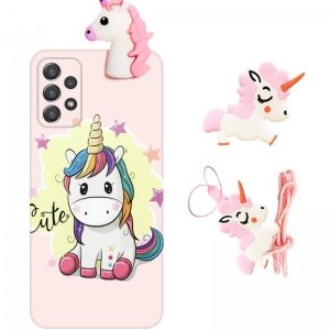 قاب دخترانه مدل عروسکی یونیکورن برای گوشی Samsung Galaxy A72 4G/5G همراه با پاپ سوکت و پام پام طرحدار سیلیکونی (محافظ لنزدار) Unicorn 3D Fantasy Case