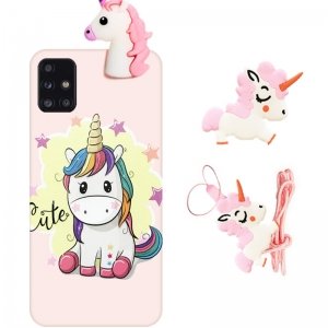 قاب دخترانه مدل عروسکی یونیکورن برای گوشی Samsung Galaxy A51 همراه با پاپ سوکت و پام پام طرحدار سیلیکونی Unicorn 3D Fantasy Case