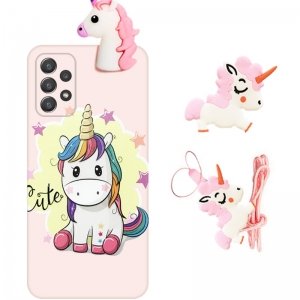 قاب دخترانه مدل عروسکی یونیکورن برای گوشی Samsung Galaxy A32 4G همراه با پاپ سوکت و پام پام طرحدار سیلیکونی Unicorn 3D Fantasy Case
