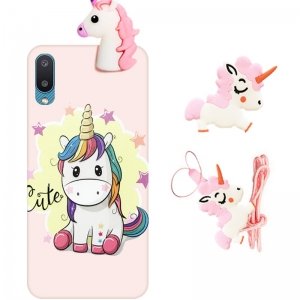 قاب دخترانه مدل عروسکی یونیکورن برای گوشی Samsung Galaxy A02 / A022 همراه با پاپ سوکت و پام پام طرحدار سیلیکونی (محافظ لنزدار) Unicorn 3D Fantasy Case
