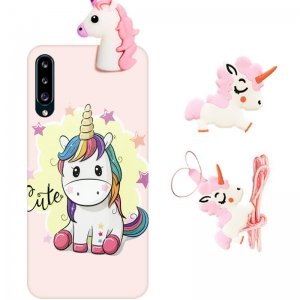 قاب دخترانه مدل عروسکی یونیکورن برای گوشی Samsung Galaxy A70 همراه با پاپ سوکت و پام پام طرحدار سیلیکونی Unicorn 3D Fantasy Case