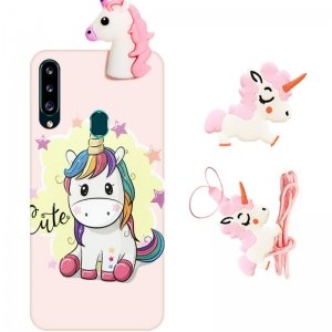 قاب دخترانه مدل عروسکی یونیکورن برای گوشی Samsung Galaxy A20S همراه با پاپ سوکت و پام پام طرحدار سیلیکونی Unicorn 3D Fantasy Case