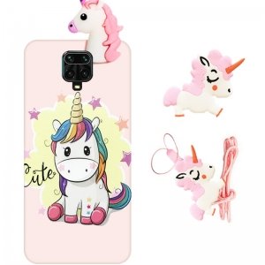 قاب دخترانه مدل عروسکی یونیکورن برای گوشی Xiaomi Redmi Note 9S / 9 Pro همراه با پاپ سوکت و پام پام طرحدار سیلیکونی Unicorn 3D Fantasy Case