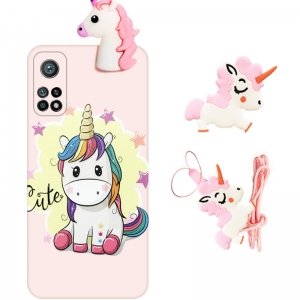 قاب دخترانه مدل عروسکی یونیکورن برای گوشی Xiaomi MI 10T / 10T Pro همراه با پاپ سوکت و پام پام طرحدار سیلیکونی (محافظ لنزدار) Unicorn 3D Fantasy Case
