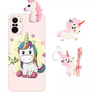 قاب دخترانه مدل عروسکی یونیکورن برای گوشی Xiaomi Poco F3 همراه با پاپ سوکت و پام پام طرحدار سیلیکونی (محافظ لنزدار) Unicorn 3D Fantasy Case