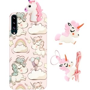 قاب فانتزی عروسکی اسب تک شاخ مناسب برای Samsung Galaxy A70 مدل بند آویز و پاپ سوکت دار دخترانه Unicorn Girly Cartoon Case