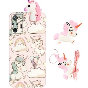 قاب فانتزی عروسکی اسب تک شاخ مناسب برای Xiaomi Redmi Note 10 Pro مدل بند آویز و پاپ سوکت دار دخترانه (مجهز به محافظ لنز) Unicorn Girly Cartoon Case