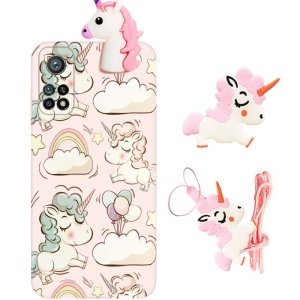 قاب فانتزی عروسکی اسب تک شاخ مناسب برای Xiaomi MI 10T / 10T Pro مدل بند آویز و پاپ سوکت دار دخترانه (مجهز به محافظ لنز) Unicorn Girly Cartoon Case