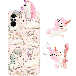 قاب فانتزی عروسکی اسب تک شاخ مناسب برای Xiaomi POCO F3 مدل بند آویز و پاپ سوکت دار دخترانه (مجهز به محافظ لنز) Unicorn Girly Cartoon Case