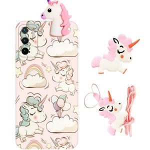 قاب فانتزی عروسکی اسب تک شاخ مناسب برای Xiaomi POCO M3 Pro / Redmi Note 10 5G مدل بند آویز و پاپ سوکت دار دخترانه (مجهز به محافظ لنز) Unicorn Girly Cartoon Case