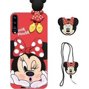 قاب عروسکی دخترانه مدل میکی موس مناسب برای گوشی Samsung Galaxy A50/A30S به همراه ست پاپ سوکت و پام پام سیلیکونی ست Disney Mickey Mouse Cute Case