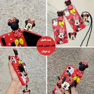 کاور دخترانه فانتزی طرح مینی موس مناسب برای گوشی Xiaomi Redmi Note 10 همراه با ست پام پام و پاپ سوکت عروسکی سیلیکونی (محافظ لنزدار) Disney Mickey Mouse Cute Case