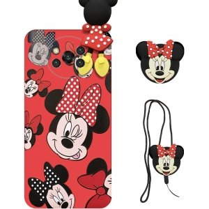کاور دخترانه فانتزی طرح مینی موس مناسب برای گوشی Xiaomi POCO X3 pro / nfc همراه با ست پام پام و پاپ سوکت عروسکی سیلیکونی (محافظ لنزدار) Disney Mickey Mouse Cute Case