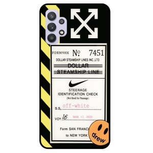 قاب پشت گلس فانتزی پسرانه طرح آف وایت مناسب برای گوشی Samsung Galaxy A32 4G مدل دور ژله ای ضدضربه Off White Glass case