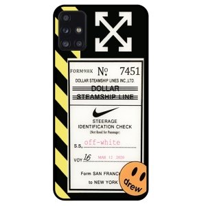 قاب پشت گلس فانتزی پسرانه طرح آف وایت مناسب برای گوشی Samsung Galaxy A71 مدل دور ژله ای ضدضربه Off White Glass case