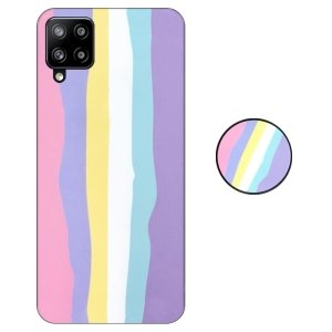کاور گوشی سامسونگ Galaxy A22 4G مدل imd طرح رنگین کمانی پاستیلی (محافظ لنزدار) به همراه پاپ سوکت ست