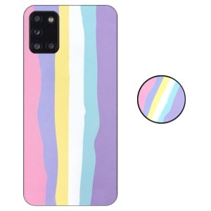 کاور گوشی سامسونگ Galaxy A31 مدل imd طرح رنگین کمانی پاستیلی به همراه پاپ سوکت ست